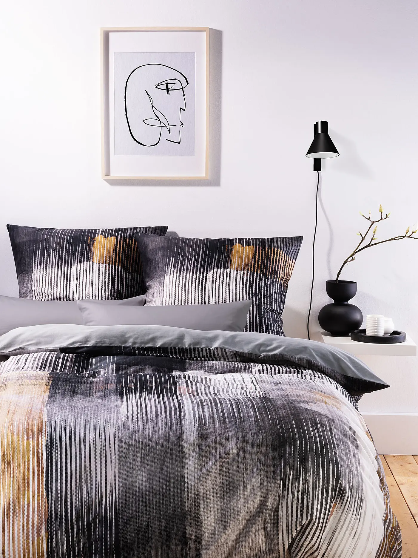 FLEURESSE | Satin Bettwäsche 70x90cm/140x200cm MODERN ART Burnt Orange | grau